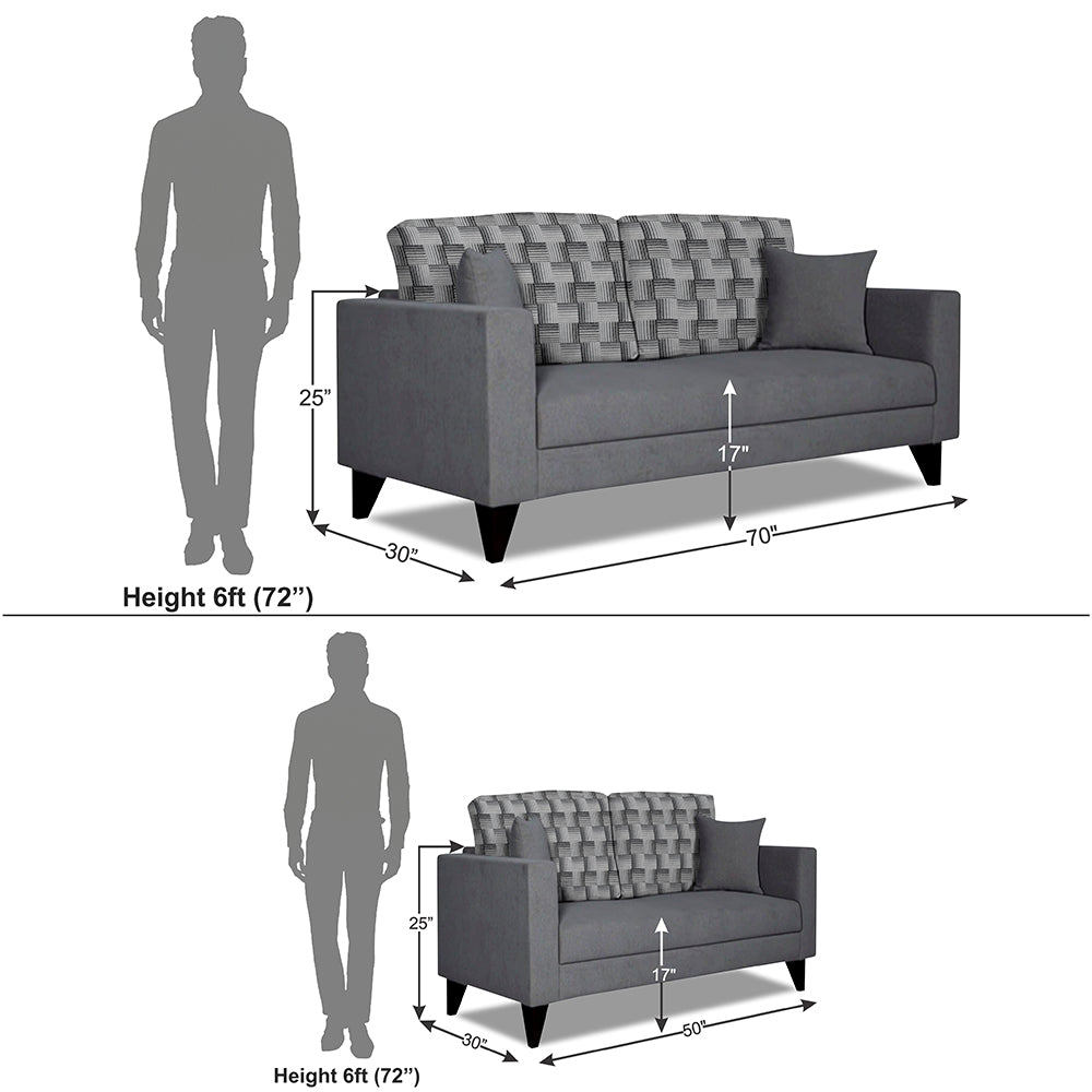 Adorn India Berlin Bricks 3+2 5 Seater Sofa Set (Grey) Martin Plus (3 Year Warranty)