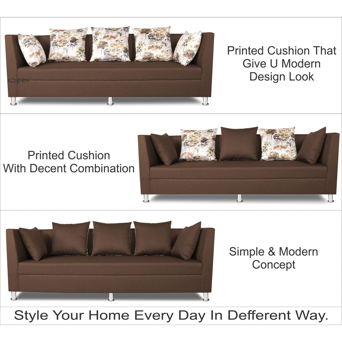 Adorn India Alica 3-1-1 5 Seater Sofa Set(Brown)