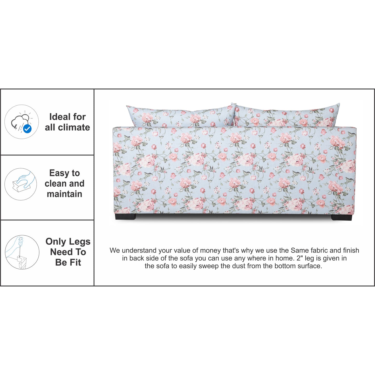 Adorn India Straight line 3 Seater Sofa Cum Bed Floral Digital Print (Blue)