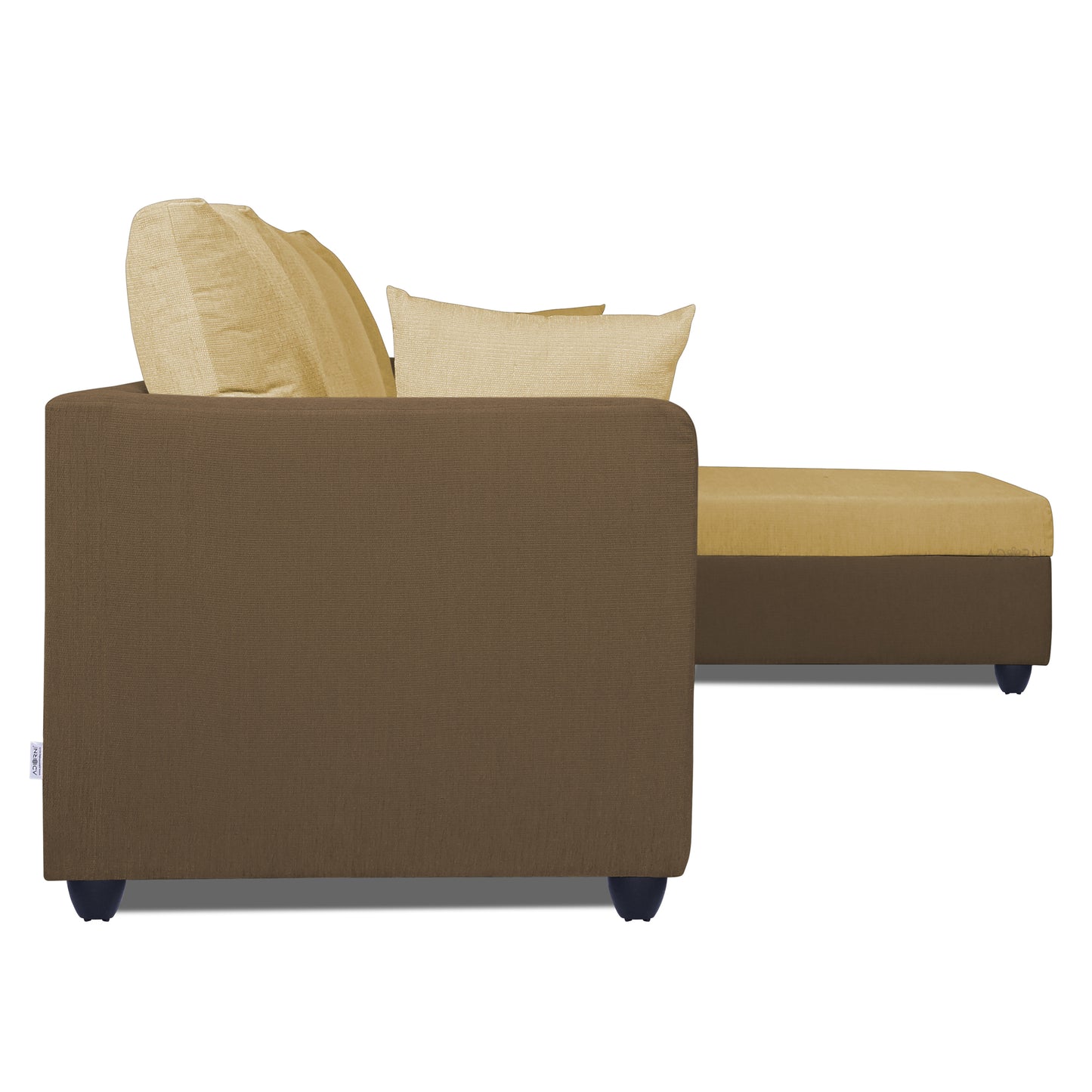 Adorn India Zink Straight line Wooden L Shape 5 Seater Sofa with Plain Cushion (Brown & Beige)