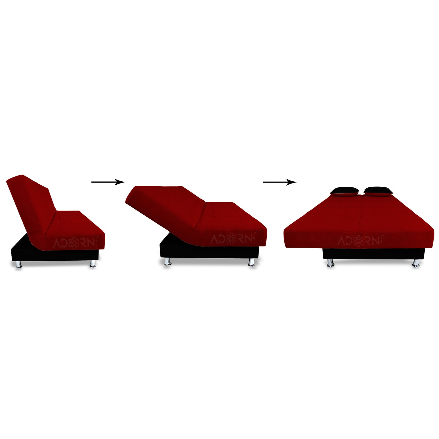 Adorn India Alyssum 3 Seater Sofa cumbed(Maroon & Black)