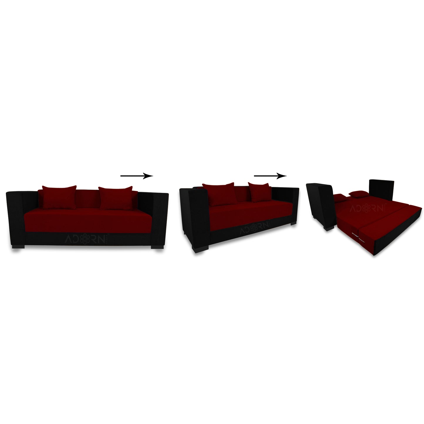 Adorn India Almond 3 Seater Sofa Cumbed (Maroon & Black)