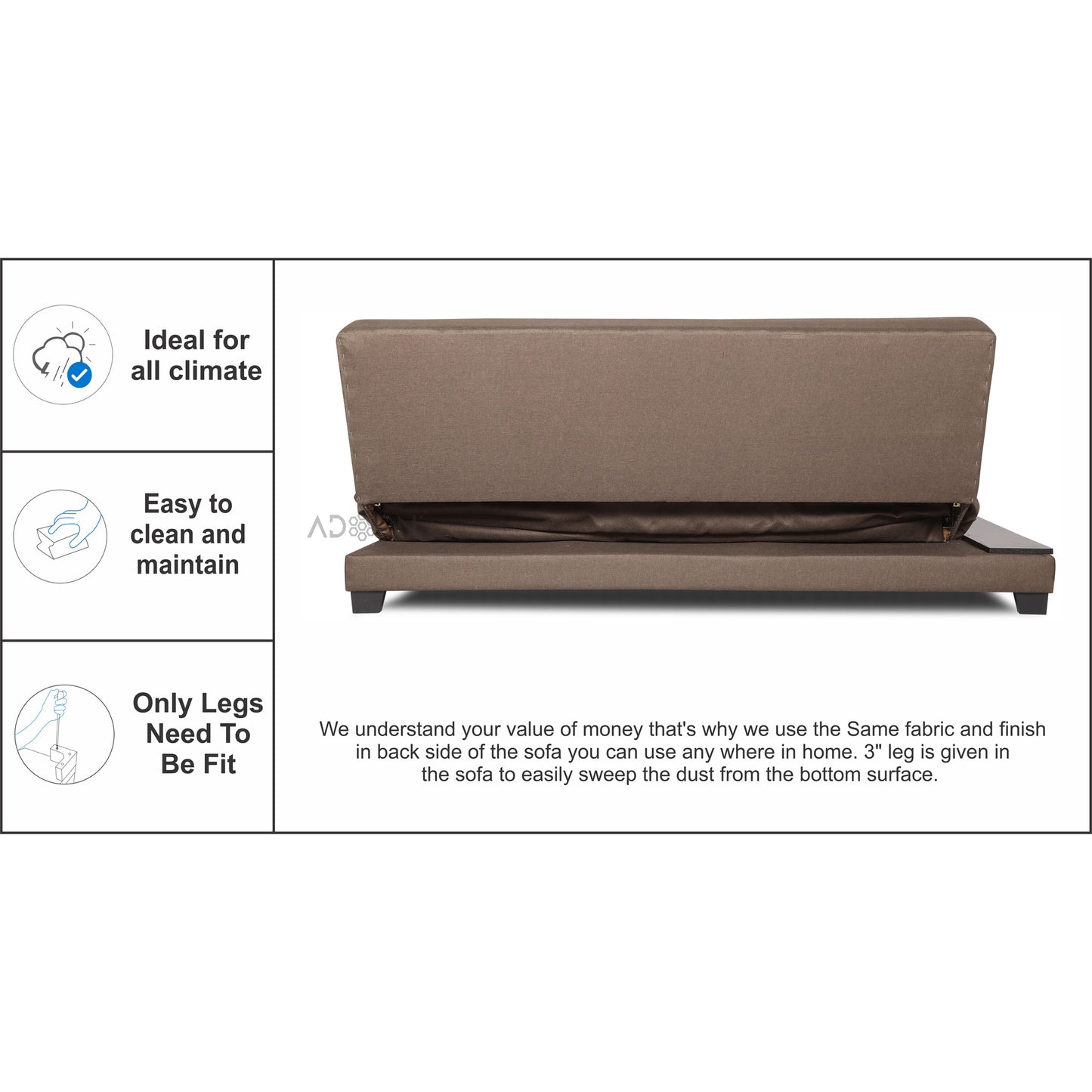 Adorn India Blake 3 Seater Sofa Cum Bed (Camel)