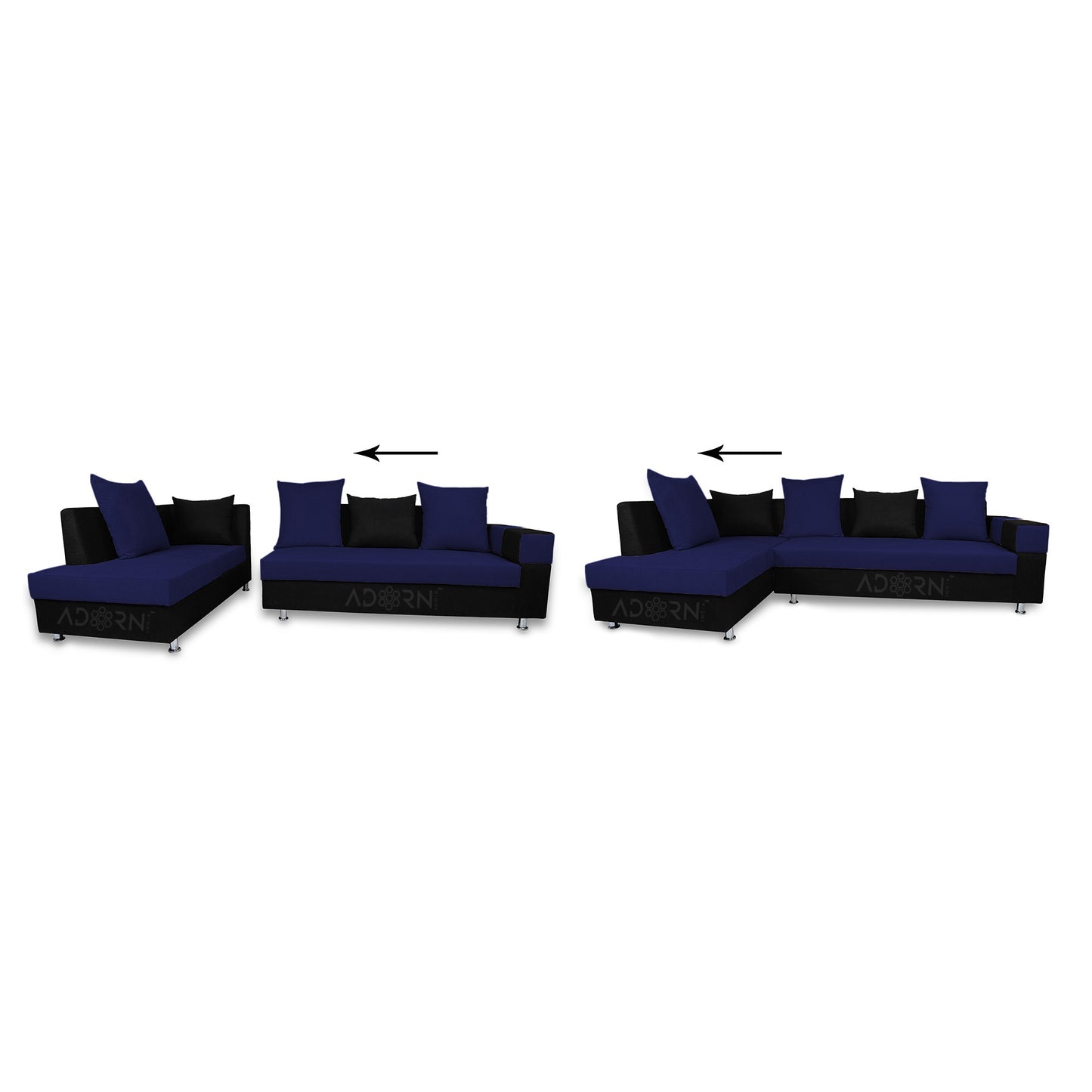 Adorn India Adillac 5 Seater Corner Sofa(Left Side Handle)(Dark Blue & Black), Wood, Foam
