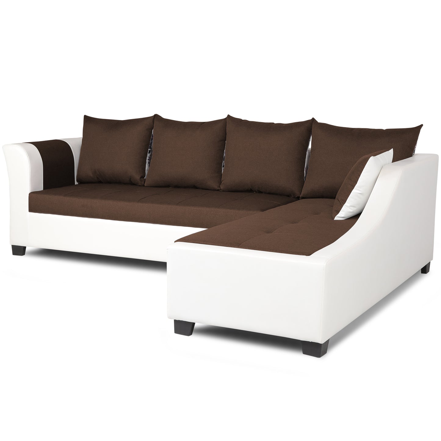 Adorn India Aliana L Shape Leatherette Fabric 6 Seater Sofa Set RHS (Brown & White) (3 Year Warranty)