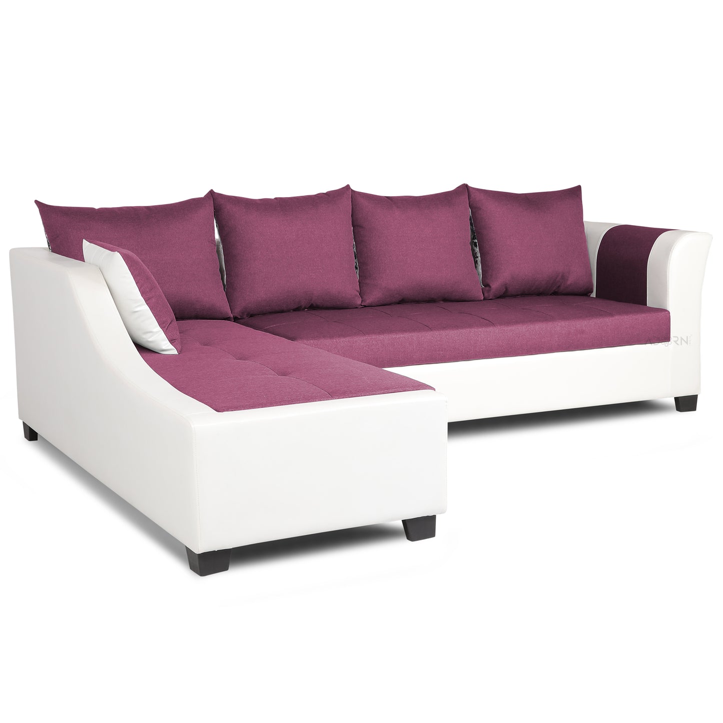 Adorn India Aliana L Shape Leatherette Fabric 6 Seater Sofa Set LHS (Light Purple & White)