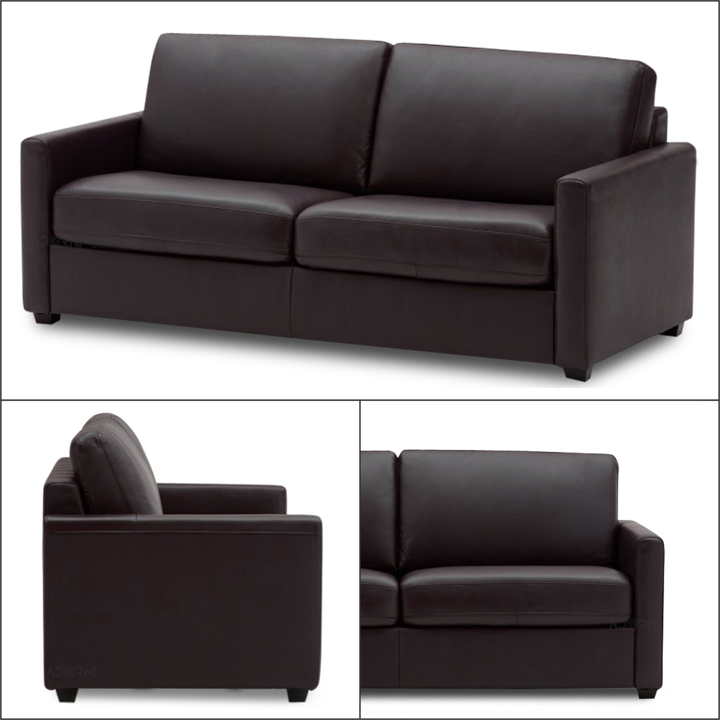 Adorn India Exclusive Flavio Leatherette Three Seater Sofa (Brown)