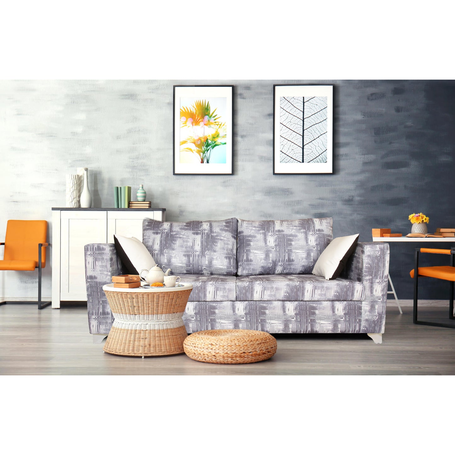 Adorn India Alanza 3 Seater Sofa Digitel Print (Beige)