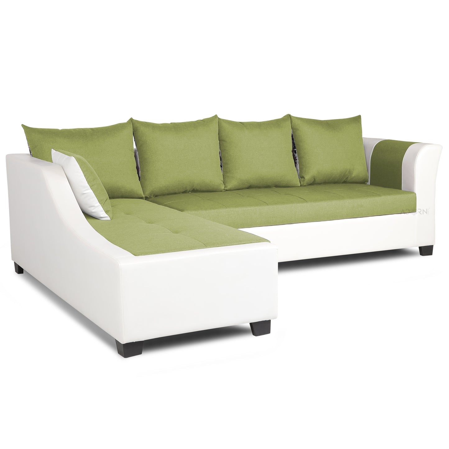 Adorn India Aliana L Shape Leatherette Fabric 6 Seater Sofa Set LHS (Green & White) (3 Year Warranty)