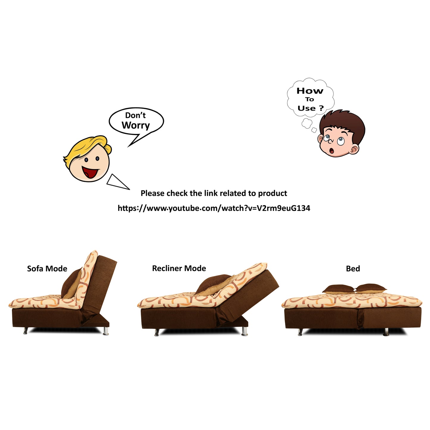 Adorn India Berry 3 Seater Sofa Cum Bed Digitel Print (Brown & Beige)
