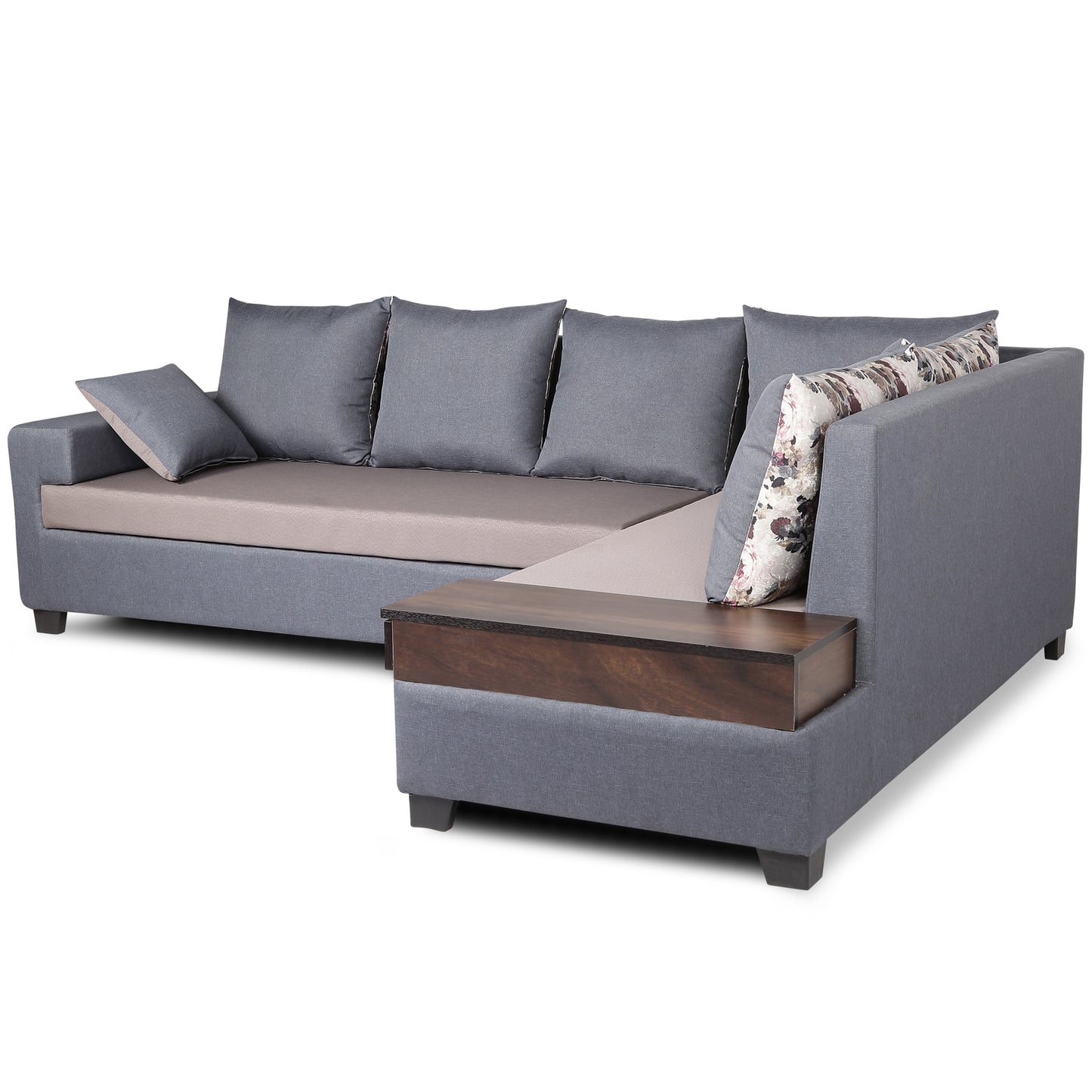 Adorn India Orlando Fabric L Shape Sofa (Dark Grey & Light Gery)
