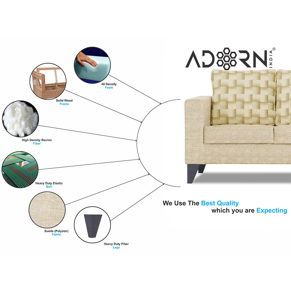 Adorn India Straight line Plus Bricks 3+2+1 6 Seater Sofa Set (Beige) (3 Year Warranty)
