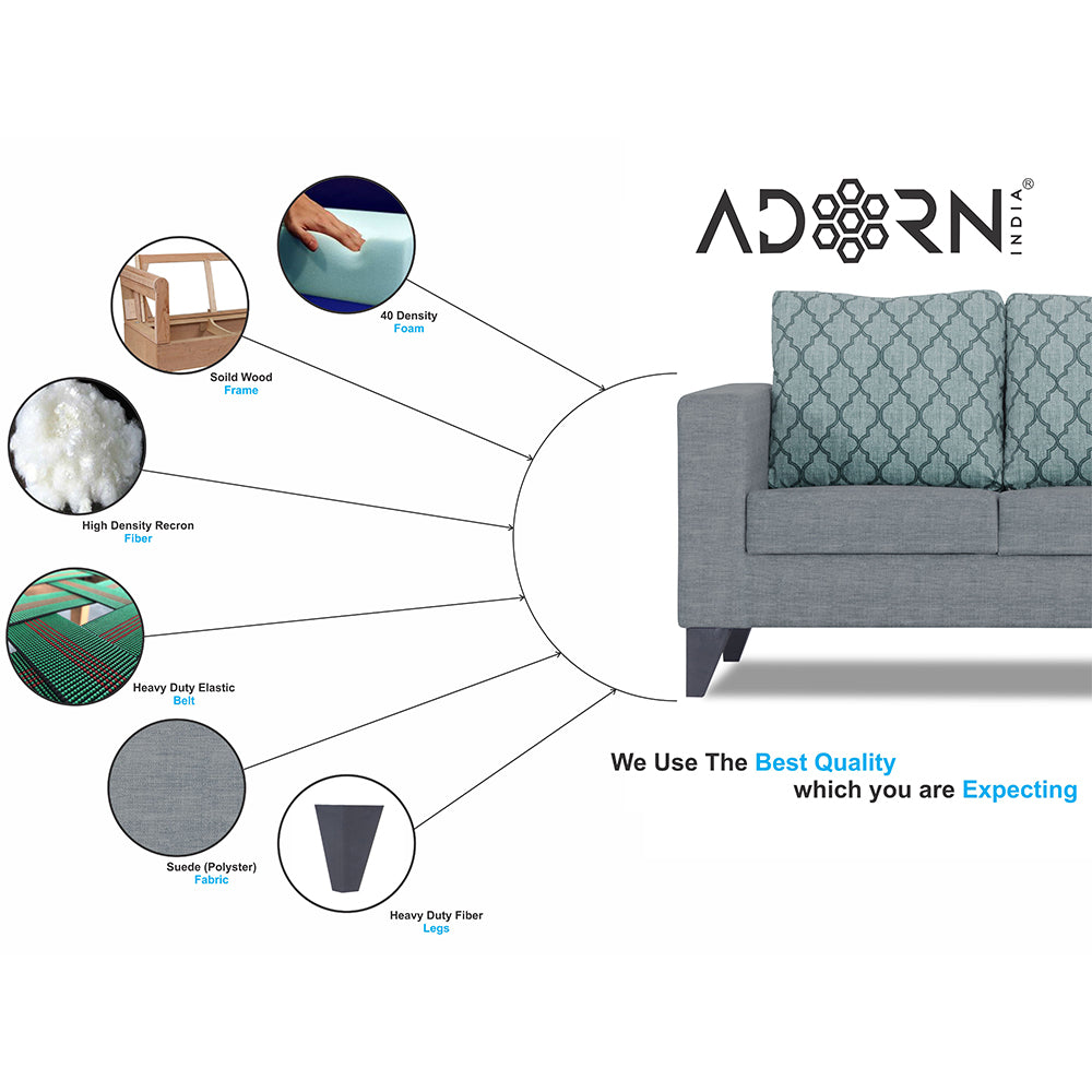 Adorn India Straight line Plus Blossom 3+2+1 6 Seater Sofa Set (Grey) (3 Year Warranty)