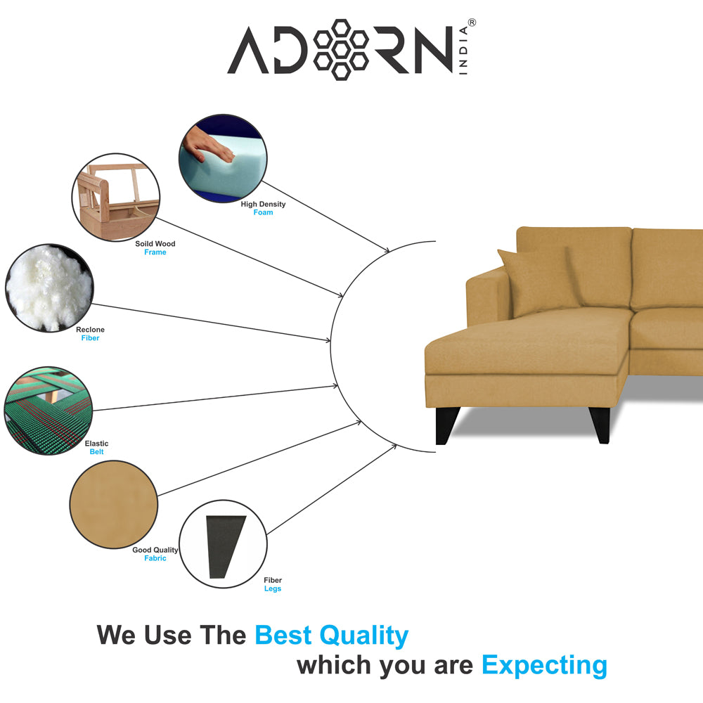 Adorn India Martin L Shape 4 Seater Sofa Set Plain (Left Hand Side (Beige) (3 Year Warranty)