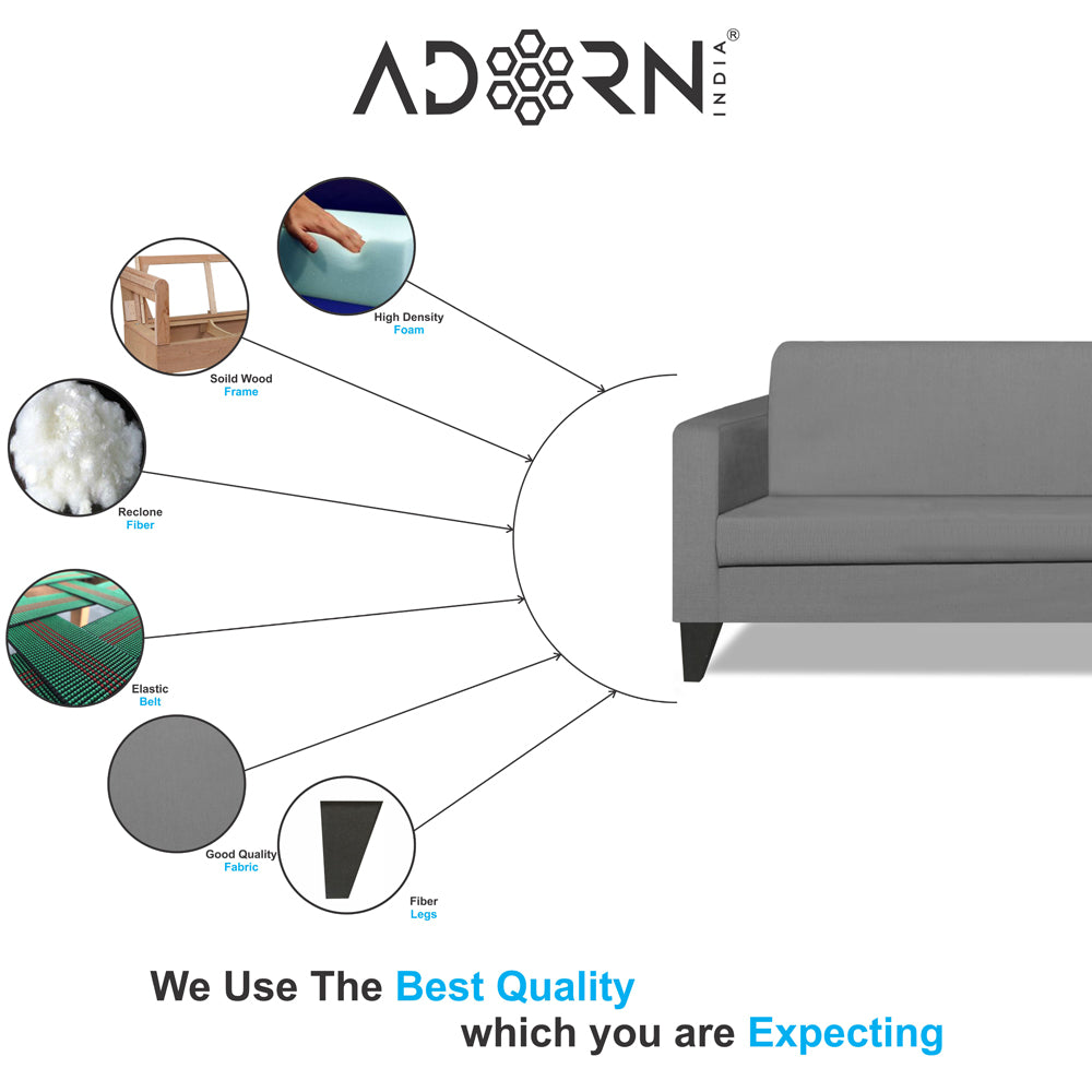 Adorn India Aladra L Shape Decent 5 Seater Sofa Set RHS (Grey) (3 Year Warranty)