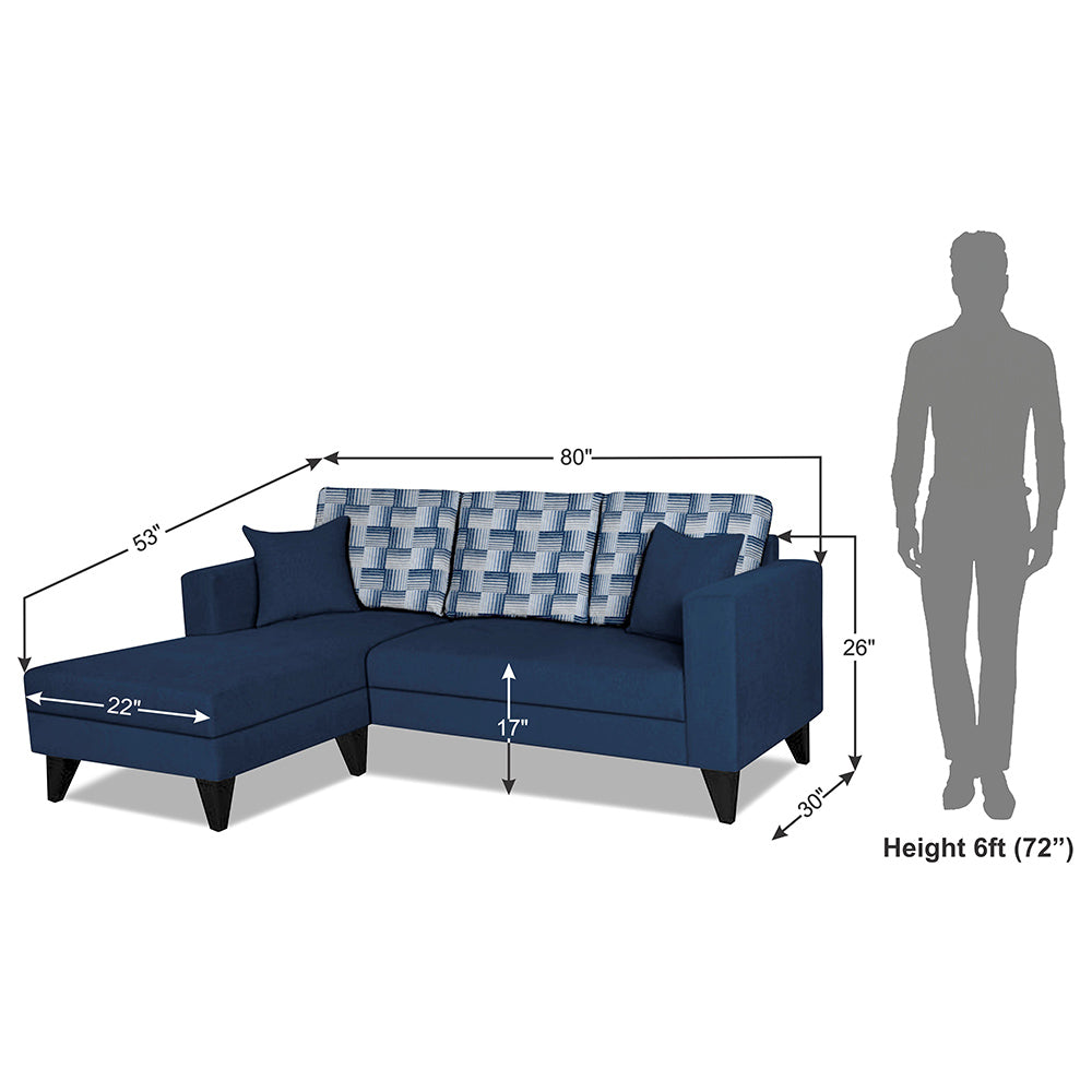 Adorn India Berlin Bricks L Shape 4 Seater Sofa Set (Left Hand Side) (Blue) Martin Plus (3 Year Warranty)