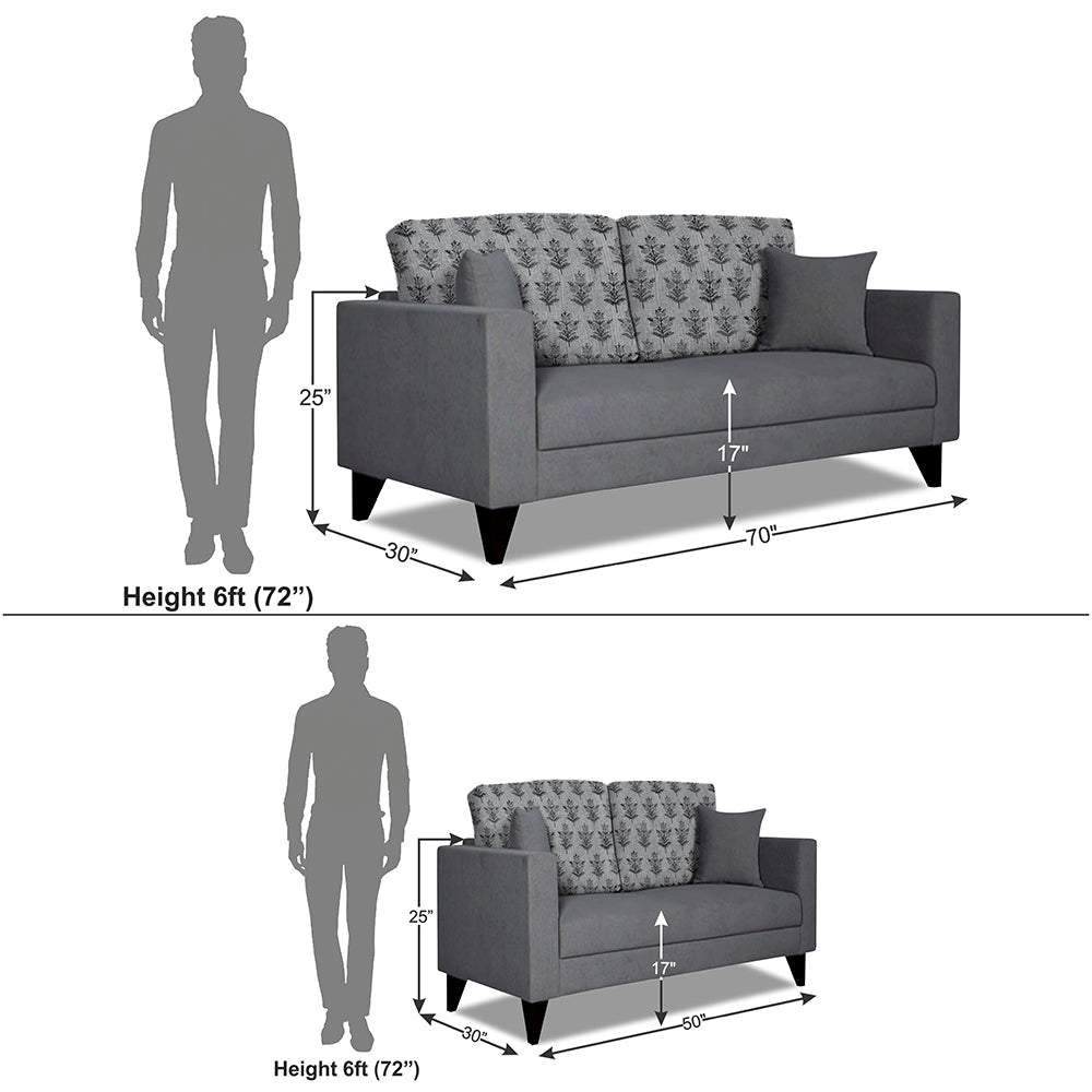 Adorn India Parker Leaf 3+2 5 Seater Sofa Set (Grey) Martin Plus (3 Year Warranty)