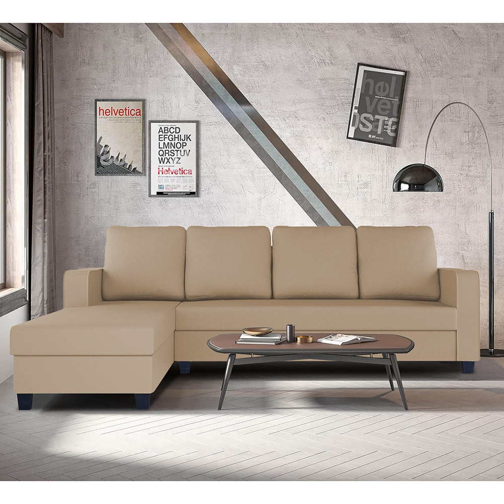 Adorn India Chandler Plain L Shape 6 Seater Sofa Set Lhs (Beige) (3 Year Warranty)