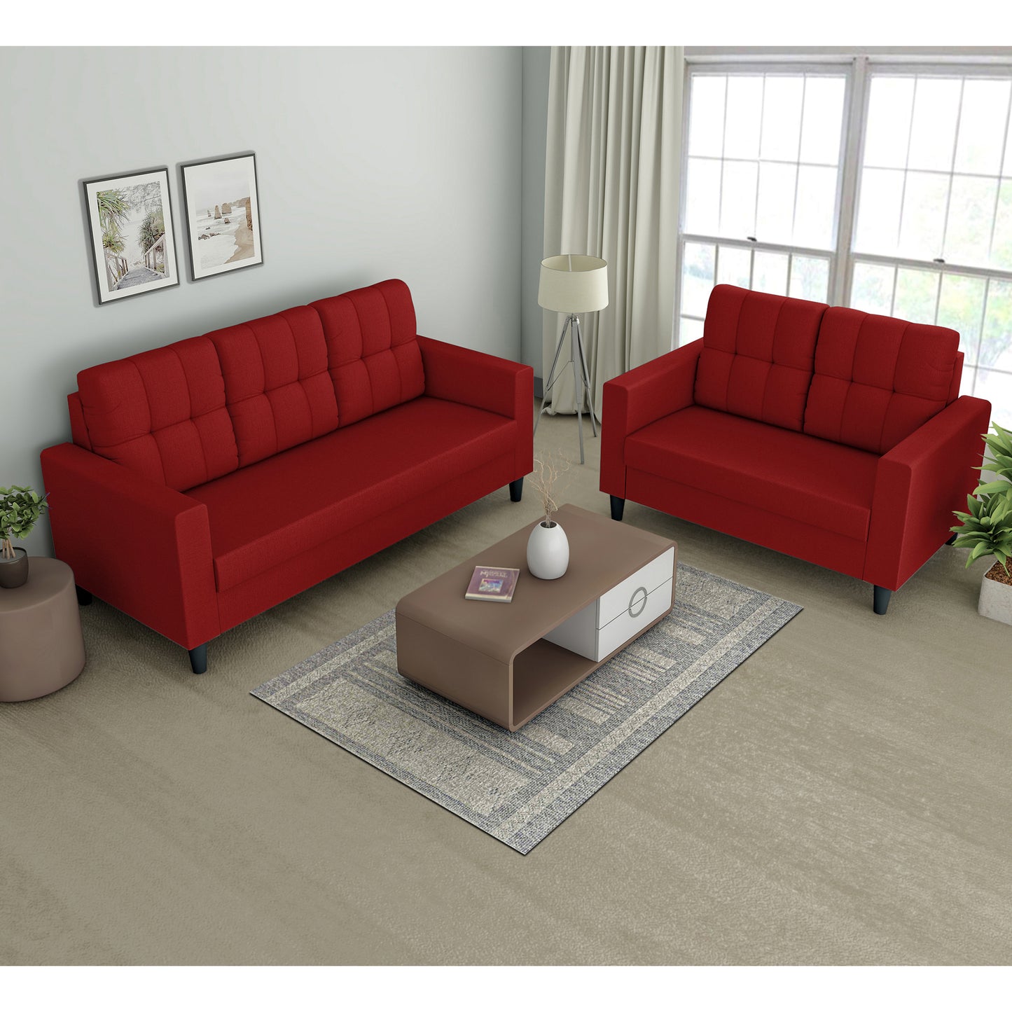 Adorn India Darcy 3+2 5 Seater Sofa Set (Beige) (3 Year Warranty)
