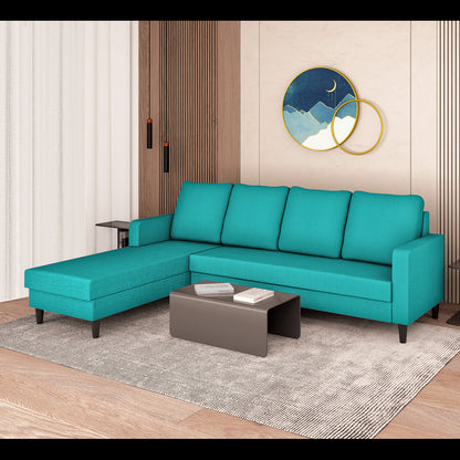 Adorn India Chandler Plain L Shape 6 Seater Sofa Set Lhs (Aqua Blue) (3 Year Warranty)