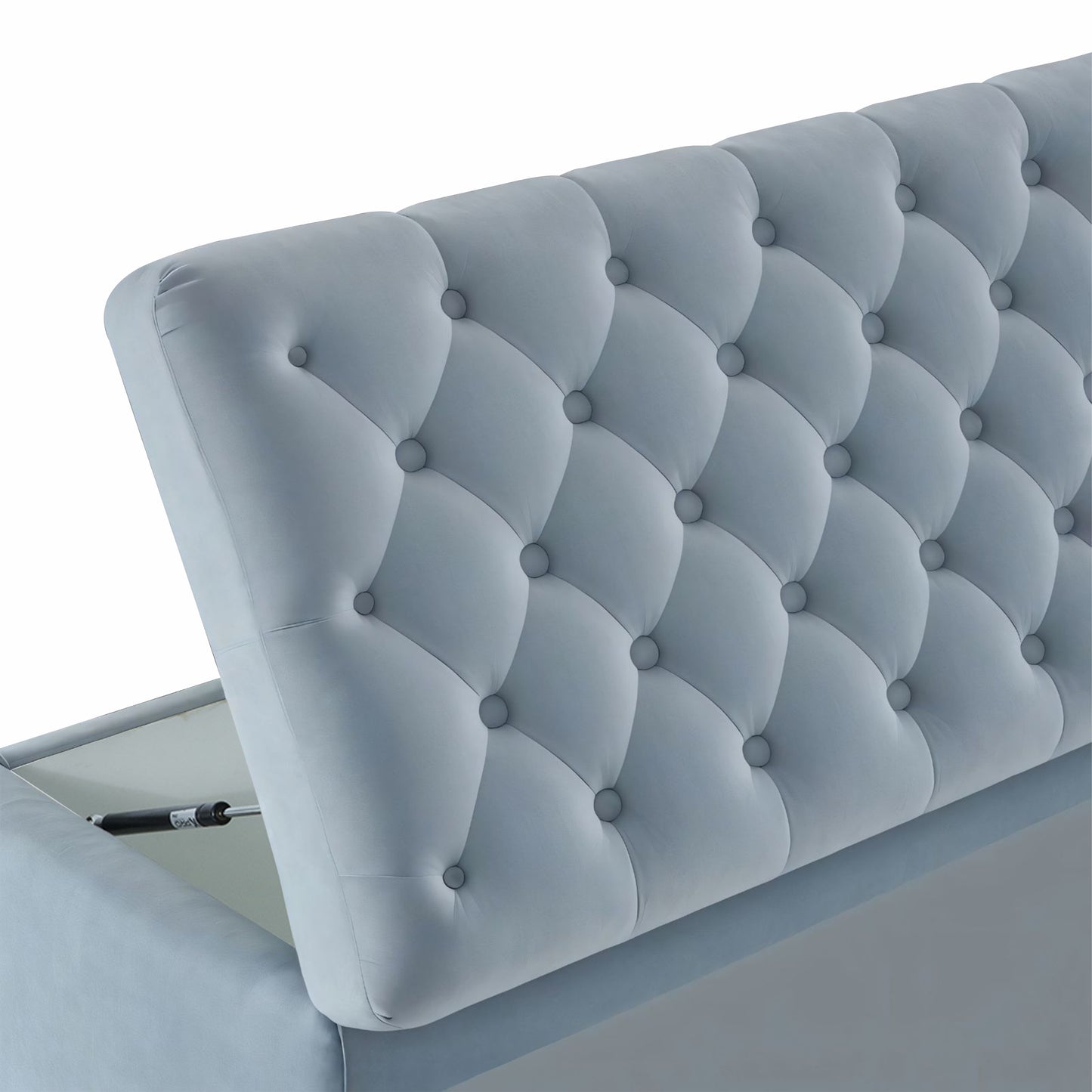 Adorn India Falcon Tufted 2 Seater Storage Ottoman Pouffe with Velvet Suede Fabric (Grey)