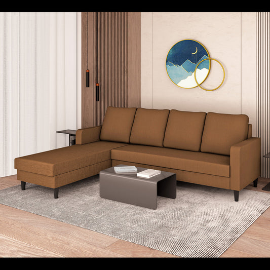 Adorn India Chandler Plain L Shape 6 Seater Sofa Set Lhs (Brown) (3 Year Warranty)