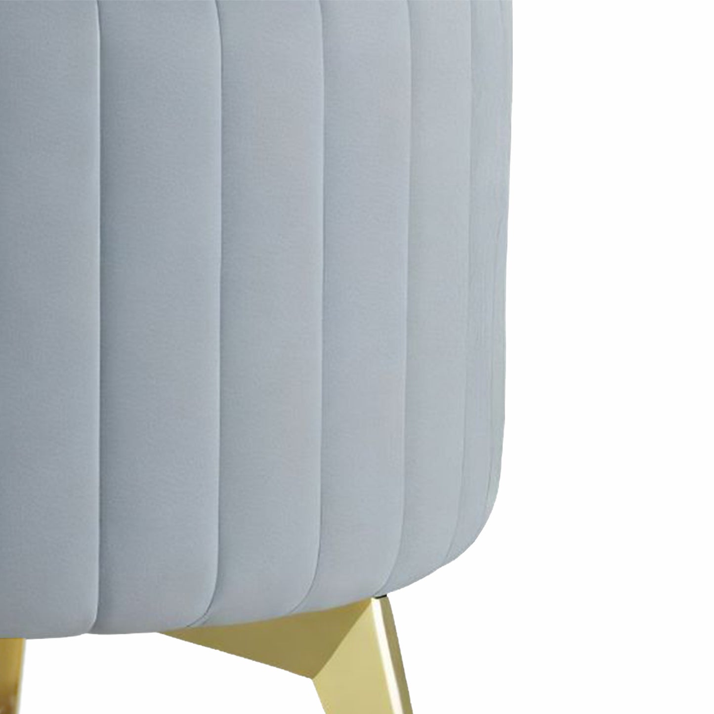 Adorn India Olivia Round 1 Seater Ottoman Pouffe Striped Pattern with Velvet Suede Fabric (Grey)