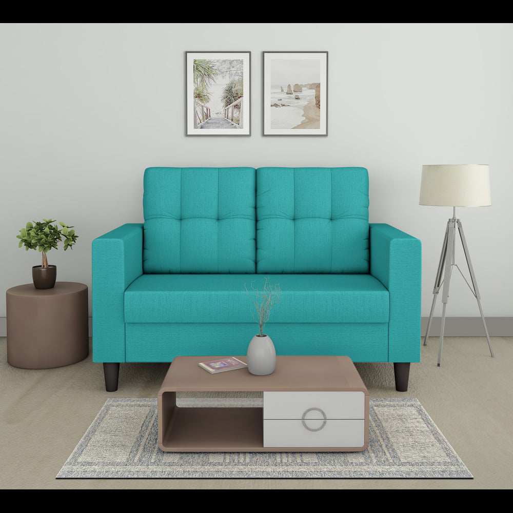 Adorn India Darcy 2 Seater Sofa (Aqua Blue) (3 Year Warranty)