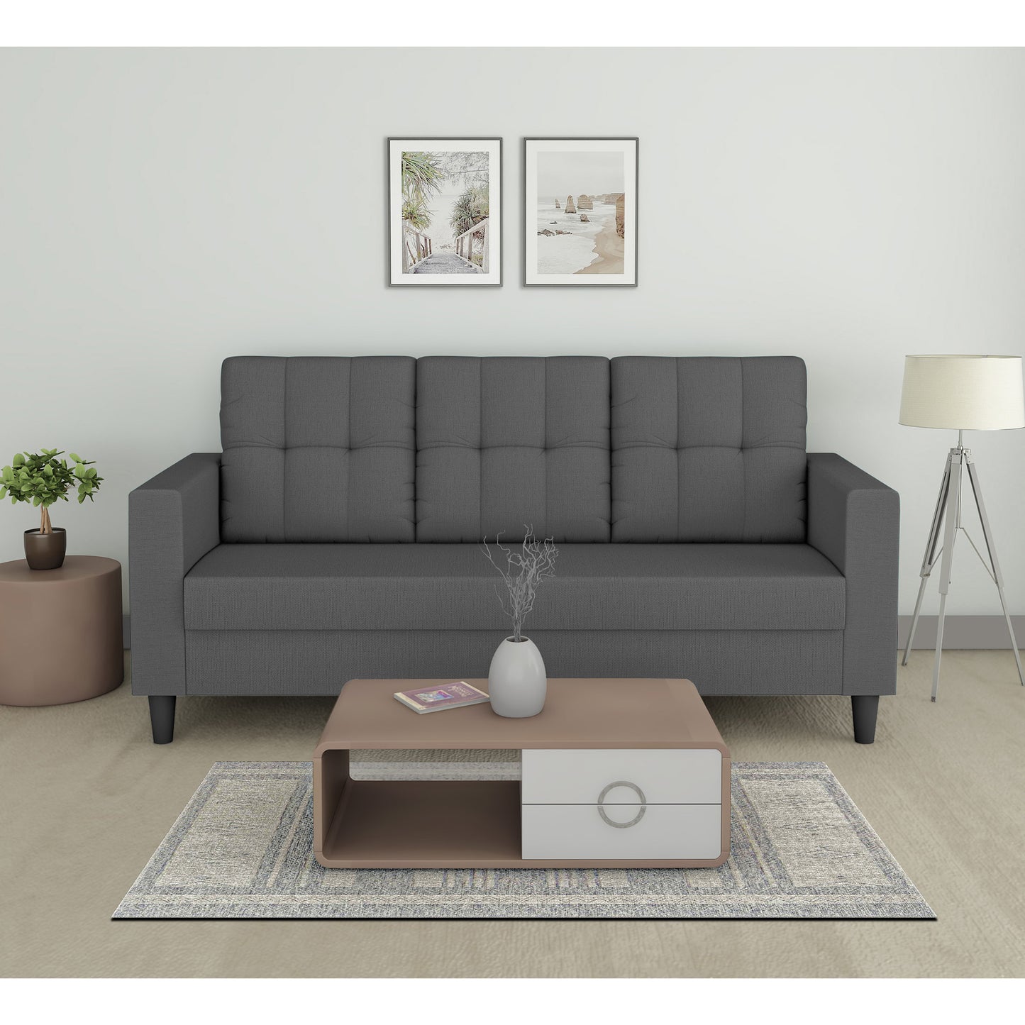 Adorn India Darcy 3 Seater Sofa (Beige) (3 Year Warranty)