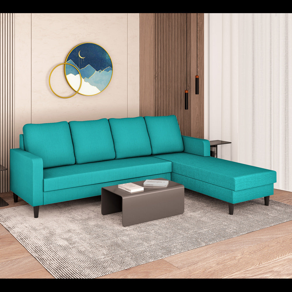 Adorn India Chandler Plain L Shape 6 Seater Sofa Set RHS (Aqua Blue) (3 Year Warranty)