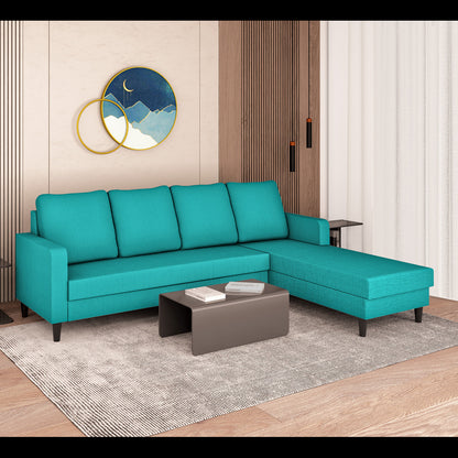 Adorn India Chandler Plain L Shape 6 Seater Sofa Set RHS (Aqua Blue) (3 Year Warranty)