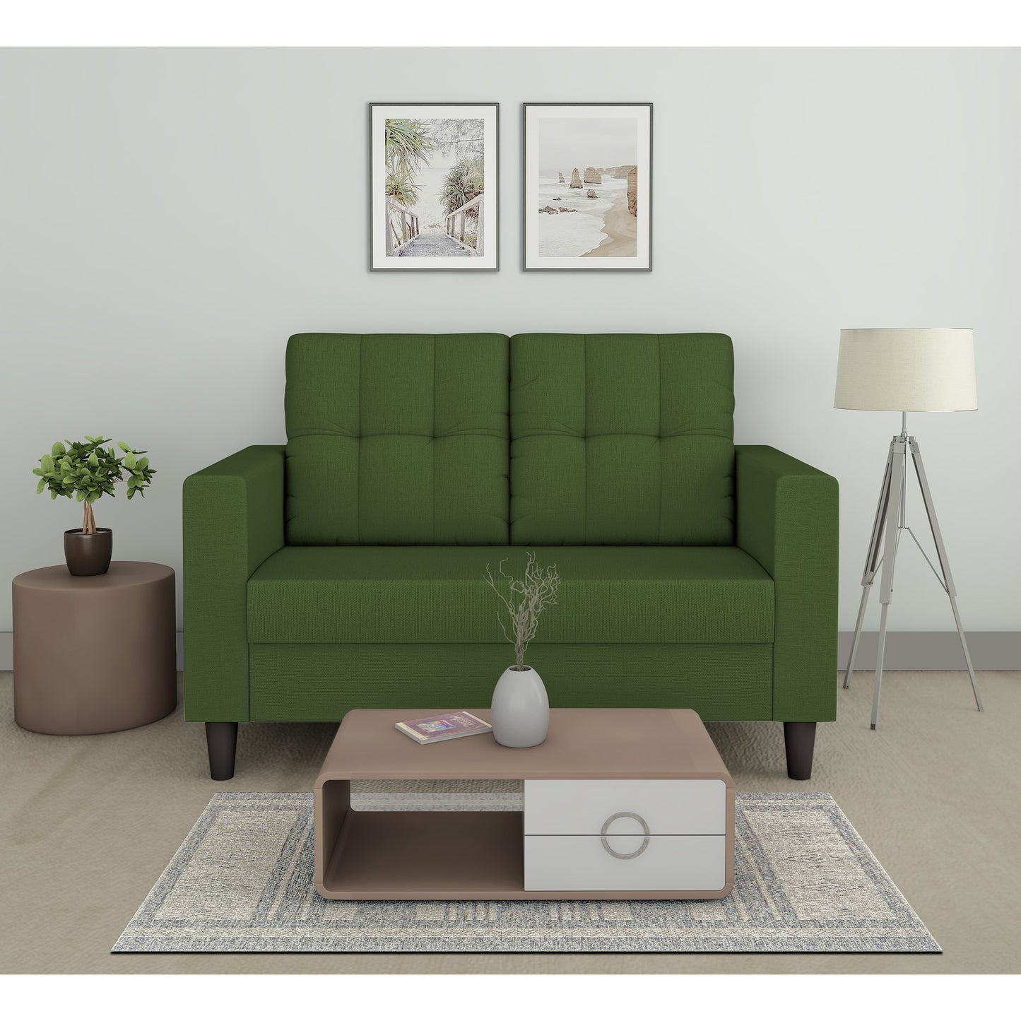 Adorn India Darcy 2 Seater Sofa (Beige) (3 Year Warranty)