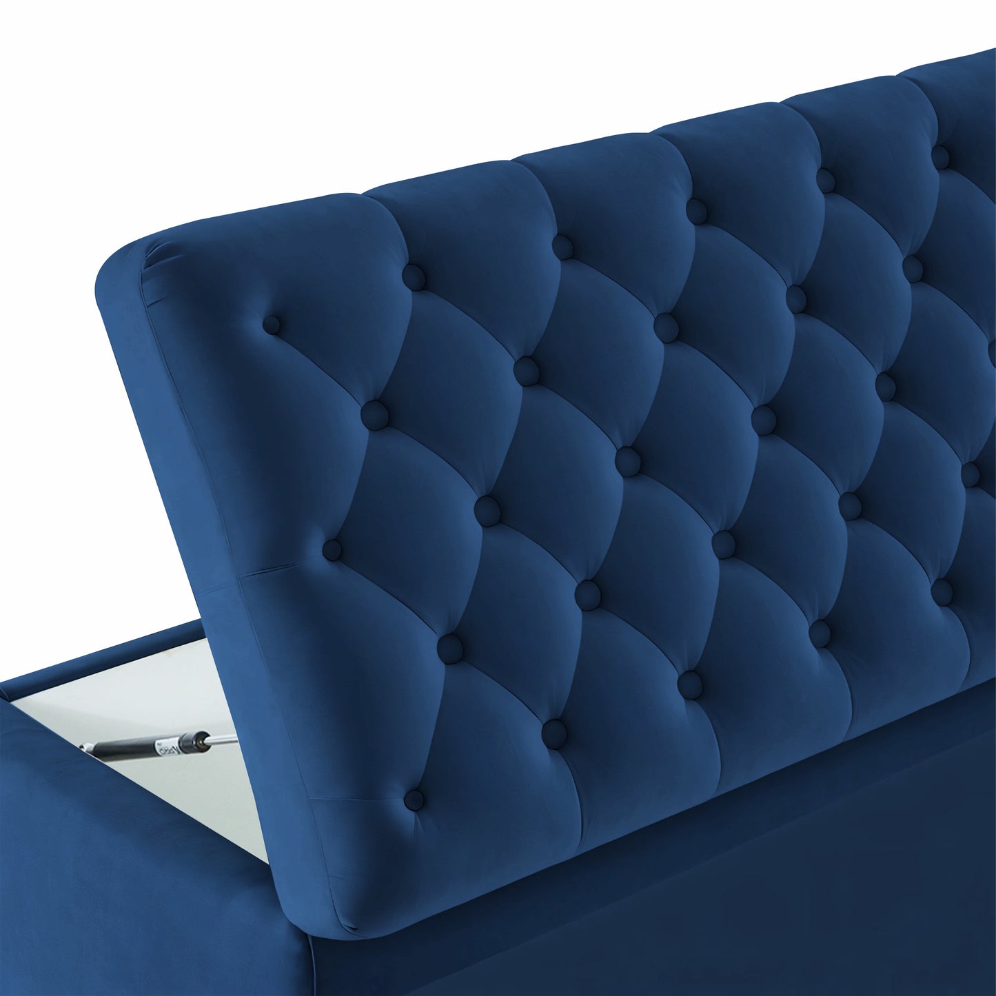 Adorn India Falcon Tufted 2 Seater Storage Ottoman Pouffe with Velvet Suede Fabric (Blue)