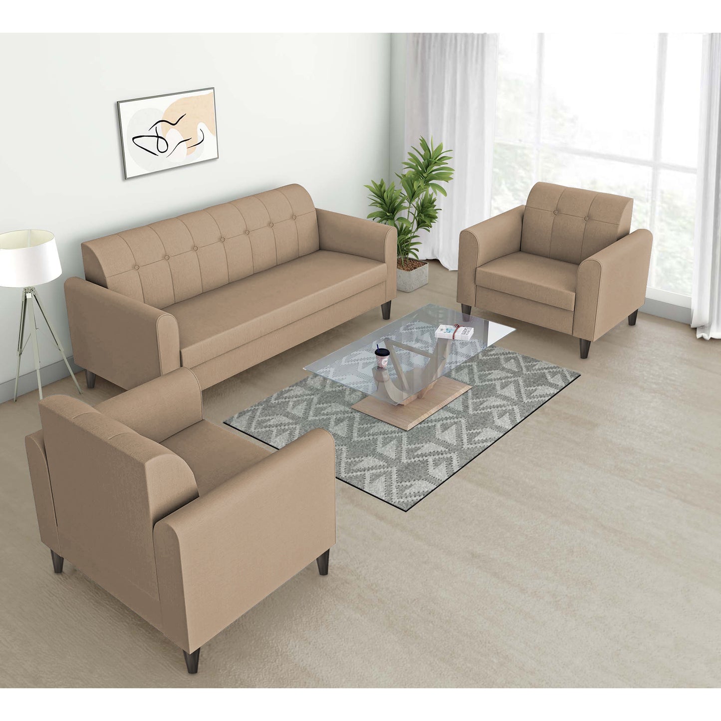 Adorn India Wood Rio Elegant 3+1+1 5 Seater Sofa Set (3 Year Warranty)