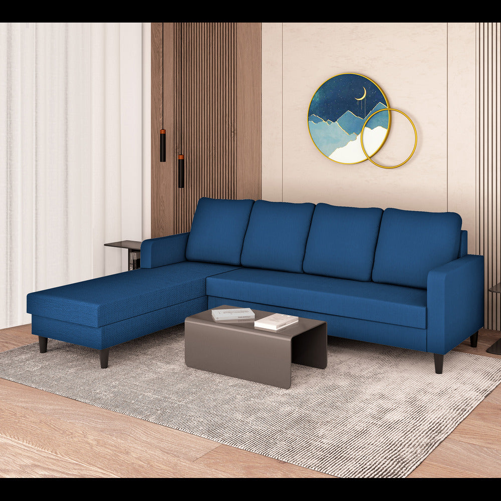 Adorn India Chandler Plain L Shape 6 Seater Sofa Set Lhs (Blue) (3 Year Warranty)