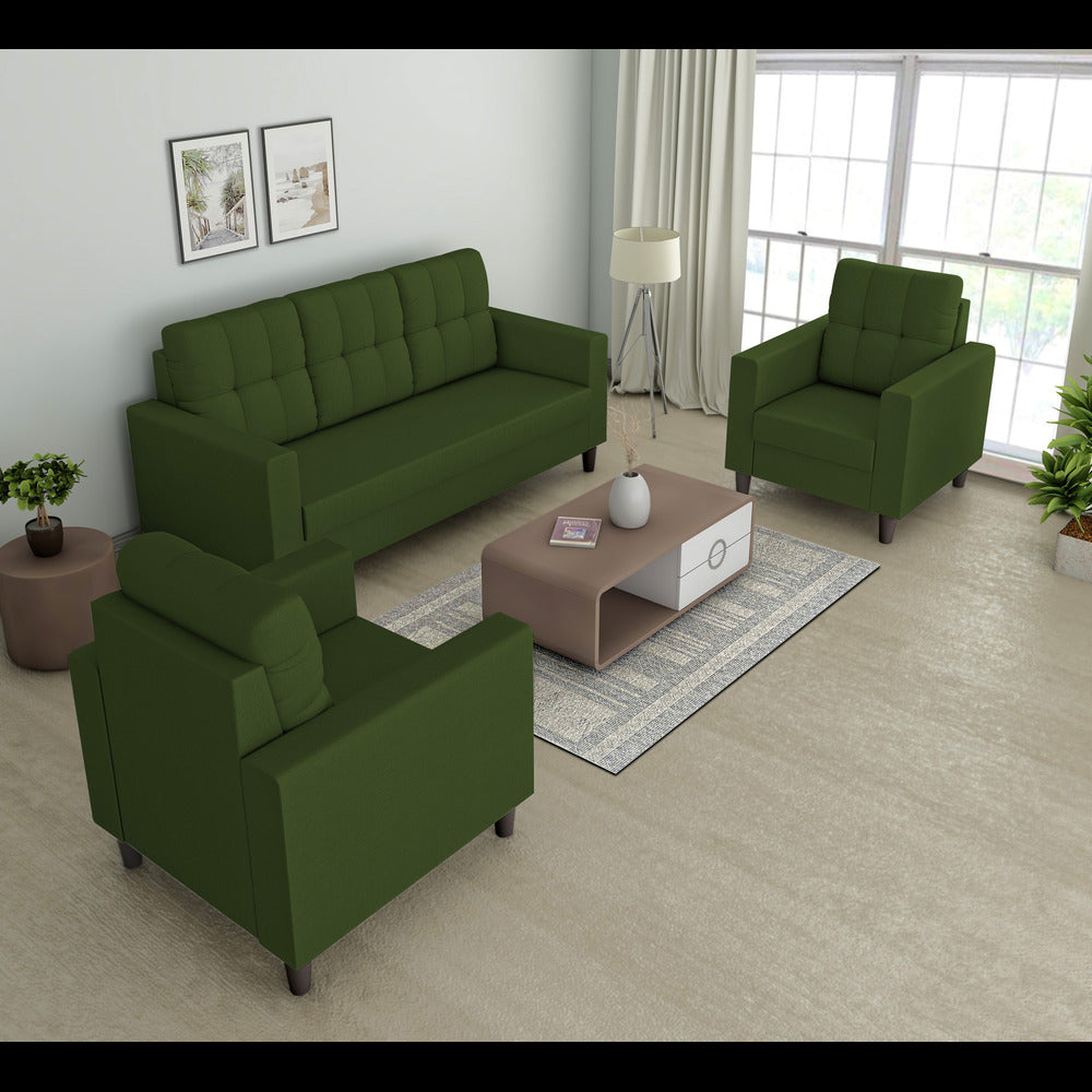 Adorn India Darcy 3+1+1 5 Seater Sofa Set (Green) (3 Year Warranty)