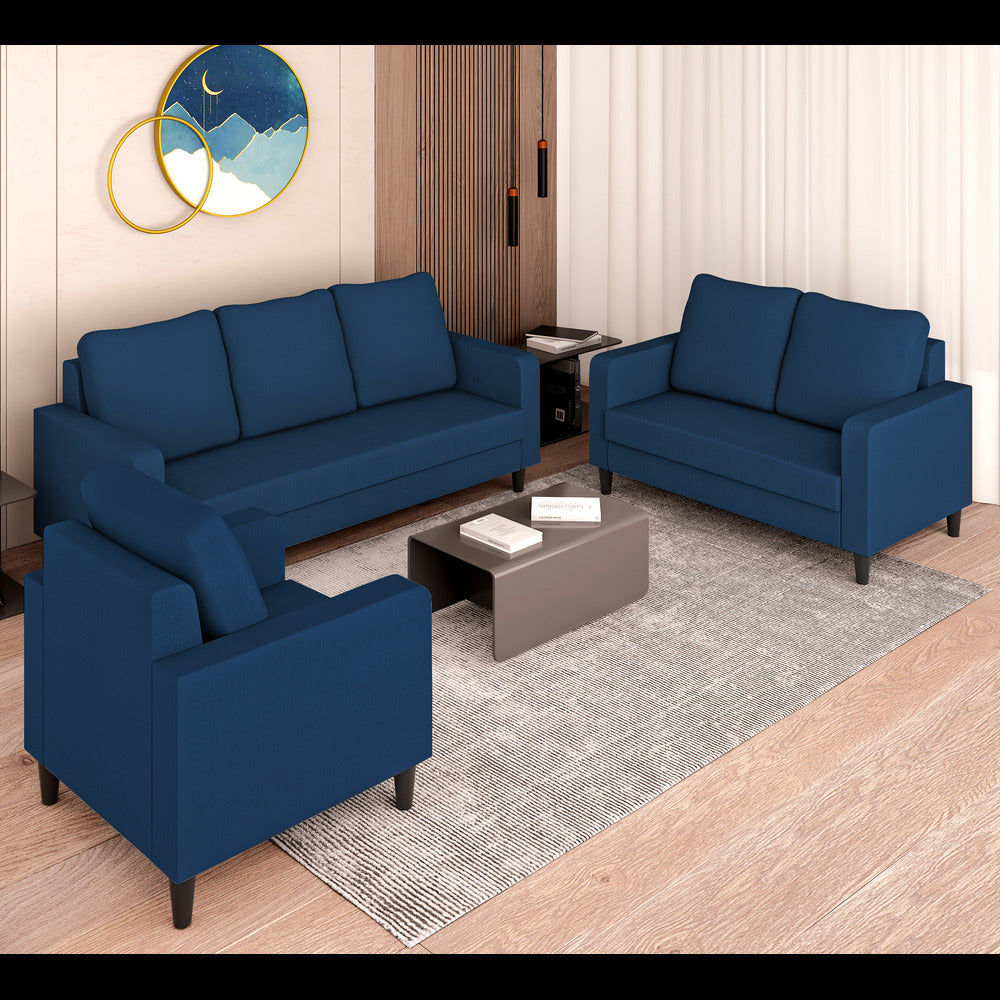 Adorn India Chandler Decent 3+2+1 6 Seater Sofa Set (Blue) (3 Year Warranty)