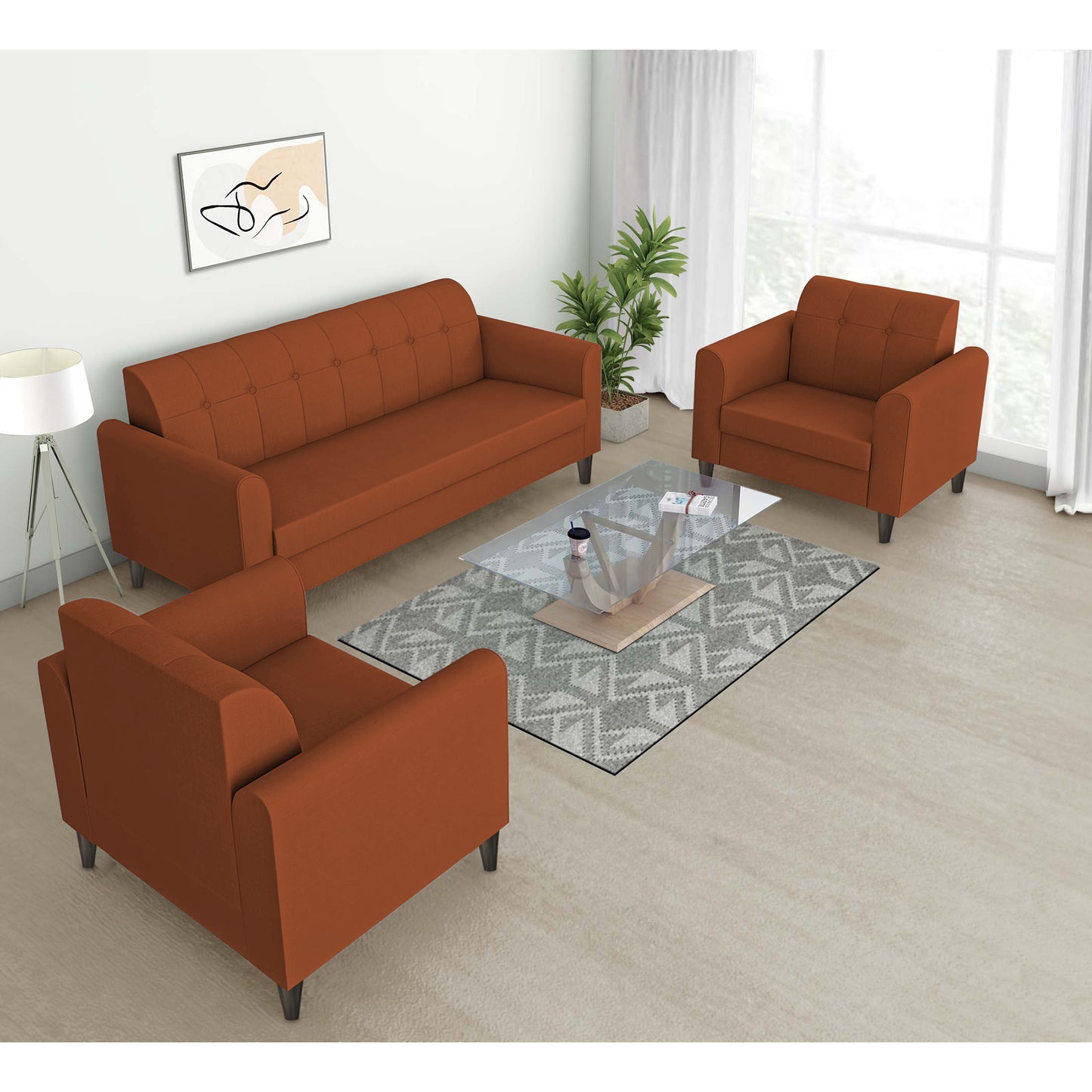 Adorn India Wood Rio Elegant 3+1+1 5 Seater Sofa Set (3 Year Warranty)