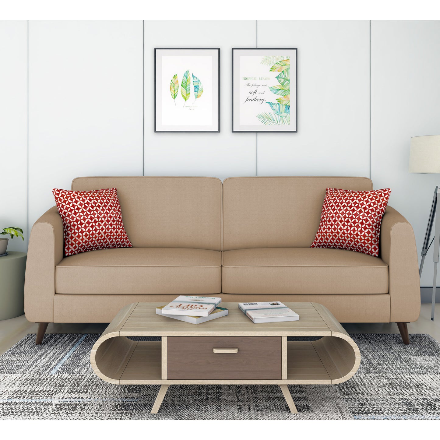 Adorn India Harlem 3 Seater Sofa (Beige) (3 Year Warranty)