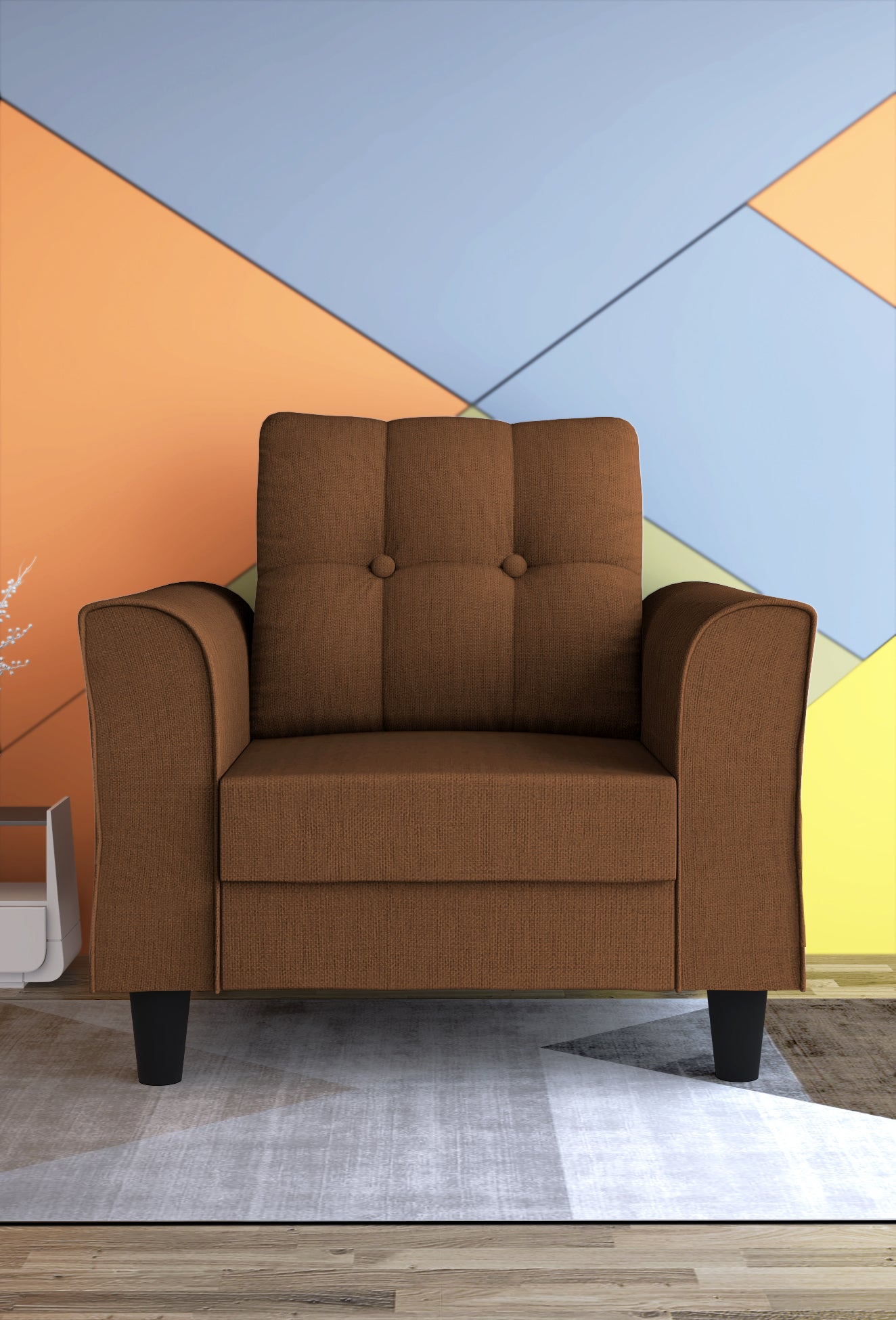 Adorn India Maddox Tufted 1 Seater Sofa (Brown) (3 Year Warranty)