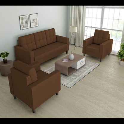 Adorn India Darcy 3+1+1 5 Seater Sofa Set (Brown) (3 Year Warranty)