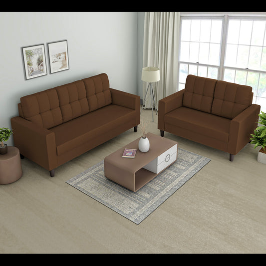 Adorn India Darcy 3+2 5 Seater Sofa Set (Brown) (3 Year Warranty)