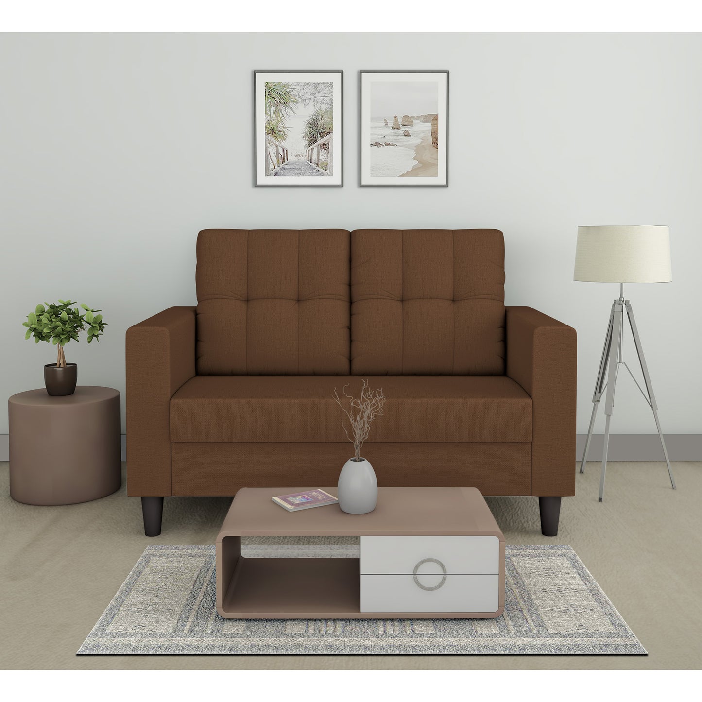 Adorn India Darcy 2 Seater Sofa (Beige) (3 Year Warranty)