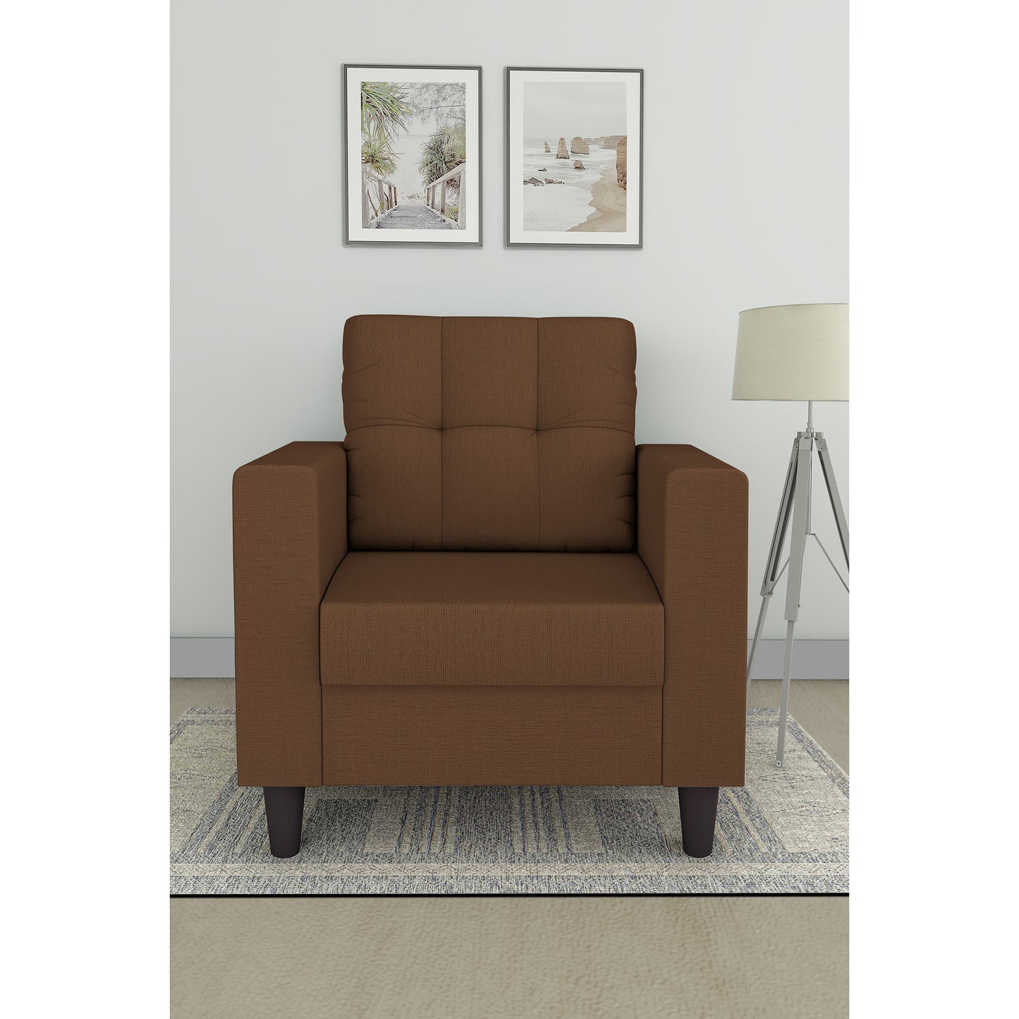 Adorn India Darcy 1 Seater Sofa (Beige) (3 Year Warranty)