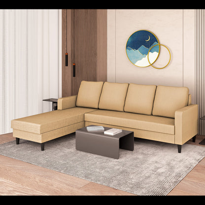 Adorn India Chandler Plain L Shape 6 Seater Sofa Set Lhs (Beige) (3 Year Warranty)