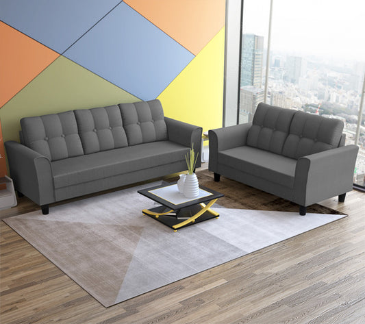 Adorn India Maddox Tufted 3+2 5 Seater Sofa Set (Grey) (3 Year Warranty)