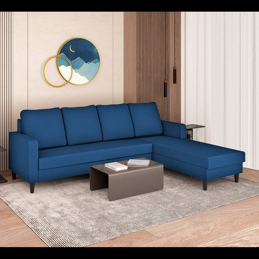 Adorn India Chandler Plain L Shape 6 Seater Sofa Set RHS (Blue) (3 Year Warranty)