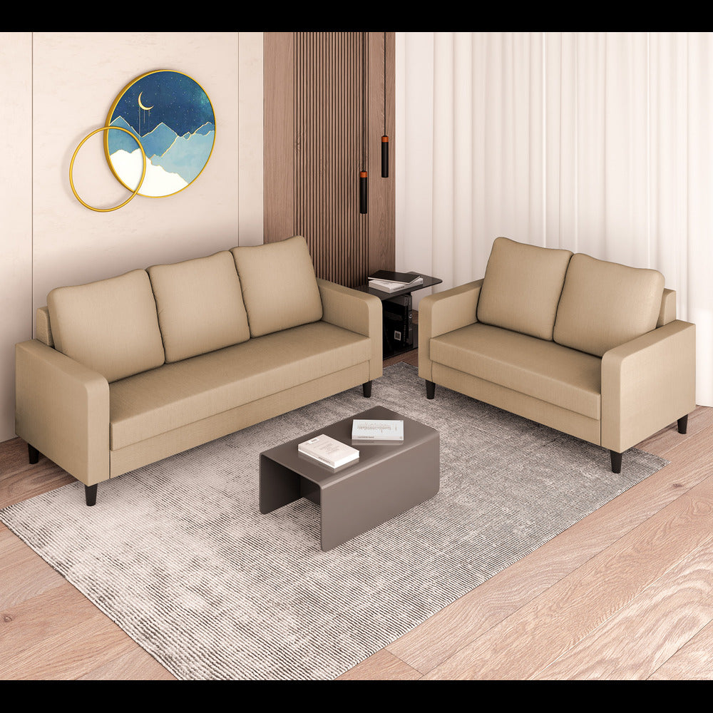 Adorn India Chandler Decent 3+2 5 Seater Sofa Set (Beige) (3 Year Warranty)