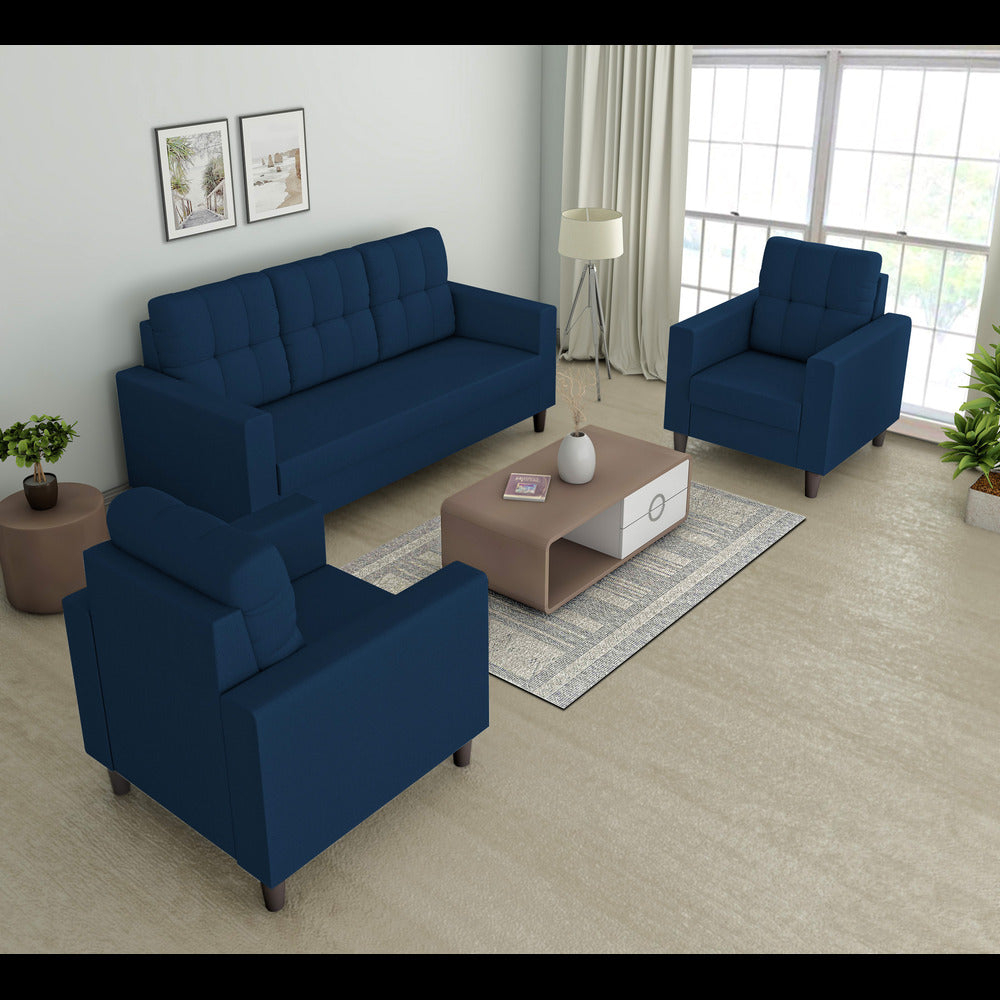 Adorn India Darcy 3+1+1 5 Seater Sofa Set (Blue) (3 Year Warranty)