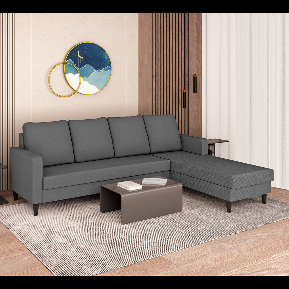 Adorn India Chandler Plain L Shape 6 Seater Sofa Set RHS (Grey) (3 Year Warranty)